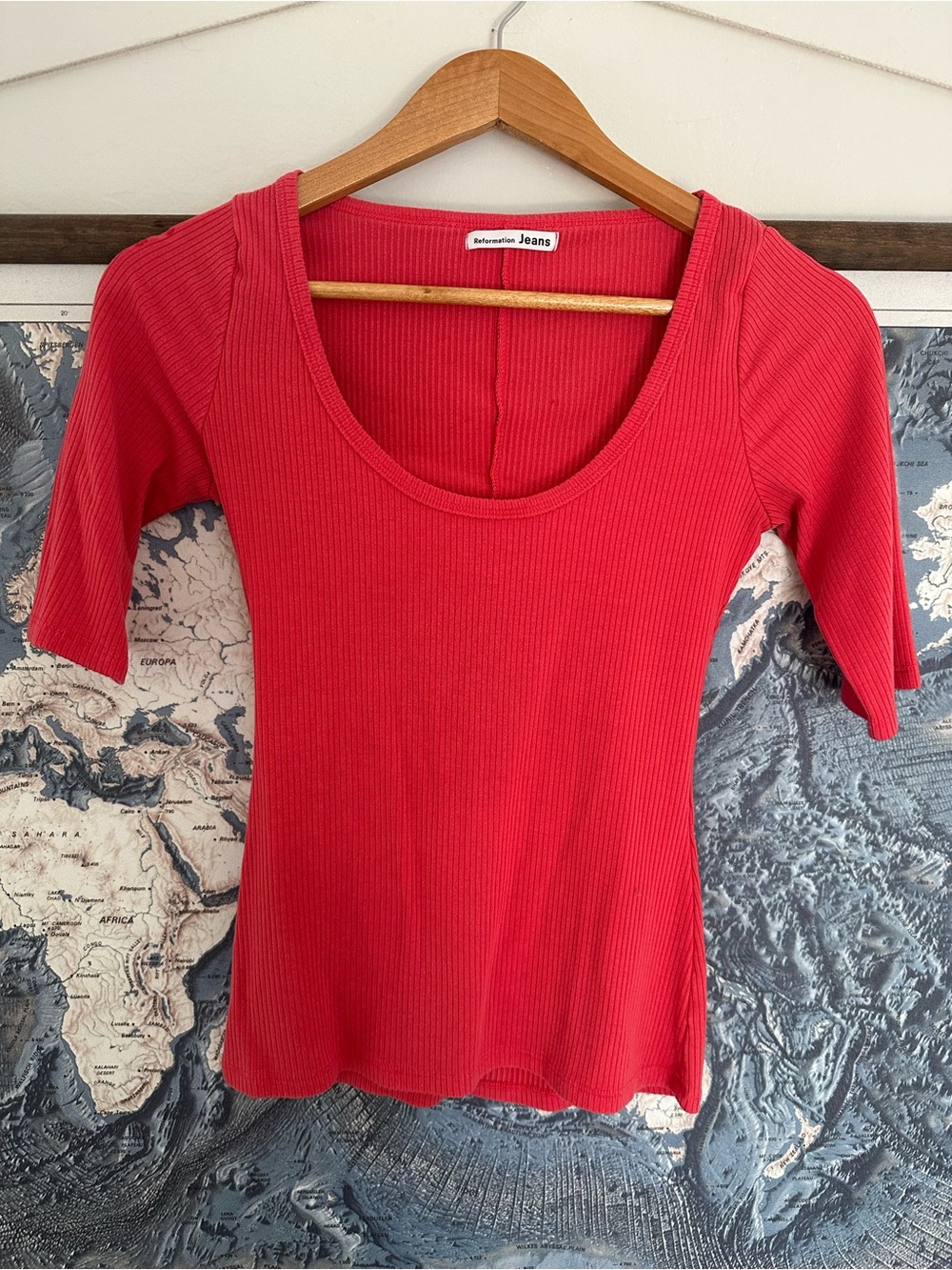 Reformation Delia Scoop Neck Ribbed Top Size Small